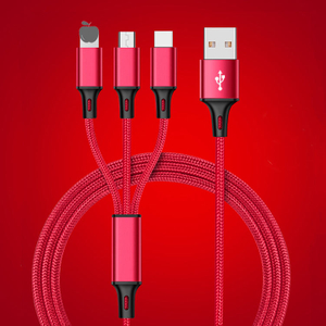 Nylon braided 3ft 6ft 10ft 3 in 1 usb 3.0 charger cable micro usb 8pin type C fast charging data cable for mobile phone
