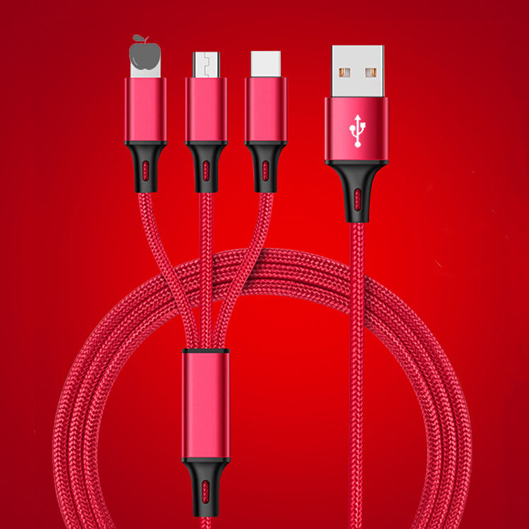 Nylon braided 3ft 6ft 10ft 3 in 1 usb 3.0 charger cable micro usb 8pin type C fast charging data cable for mobile phone