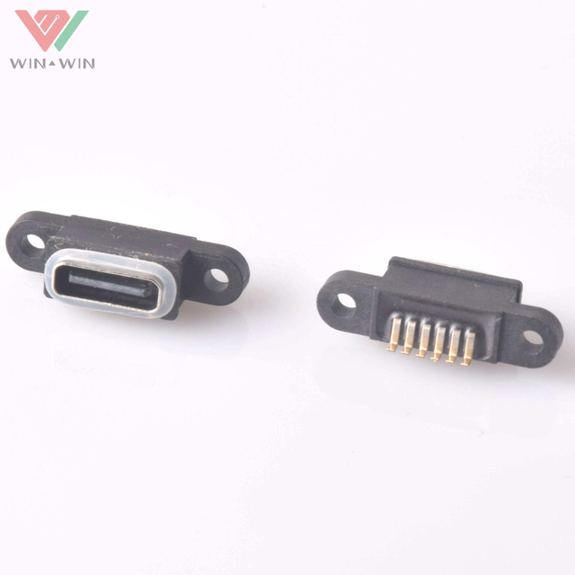 China Factory 6Pin Waterproof Female USB Type C Connector IPX8