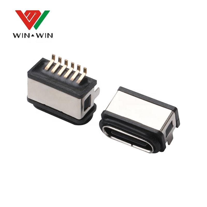 Waterproof Electrical Wire USB C female Connectors 6 pin SMD