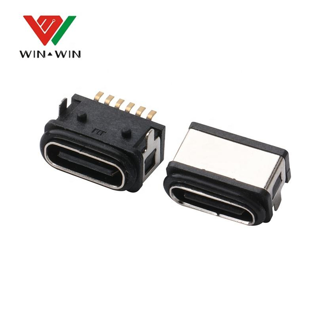 Waterproof Electrical Wire USB C female Connectors 6 pin SMD