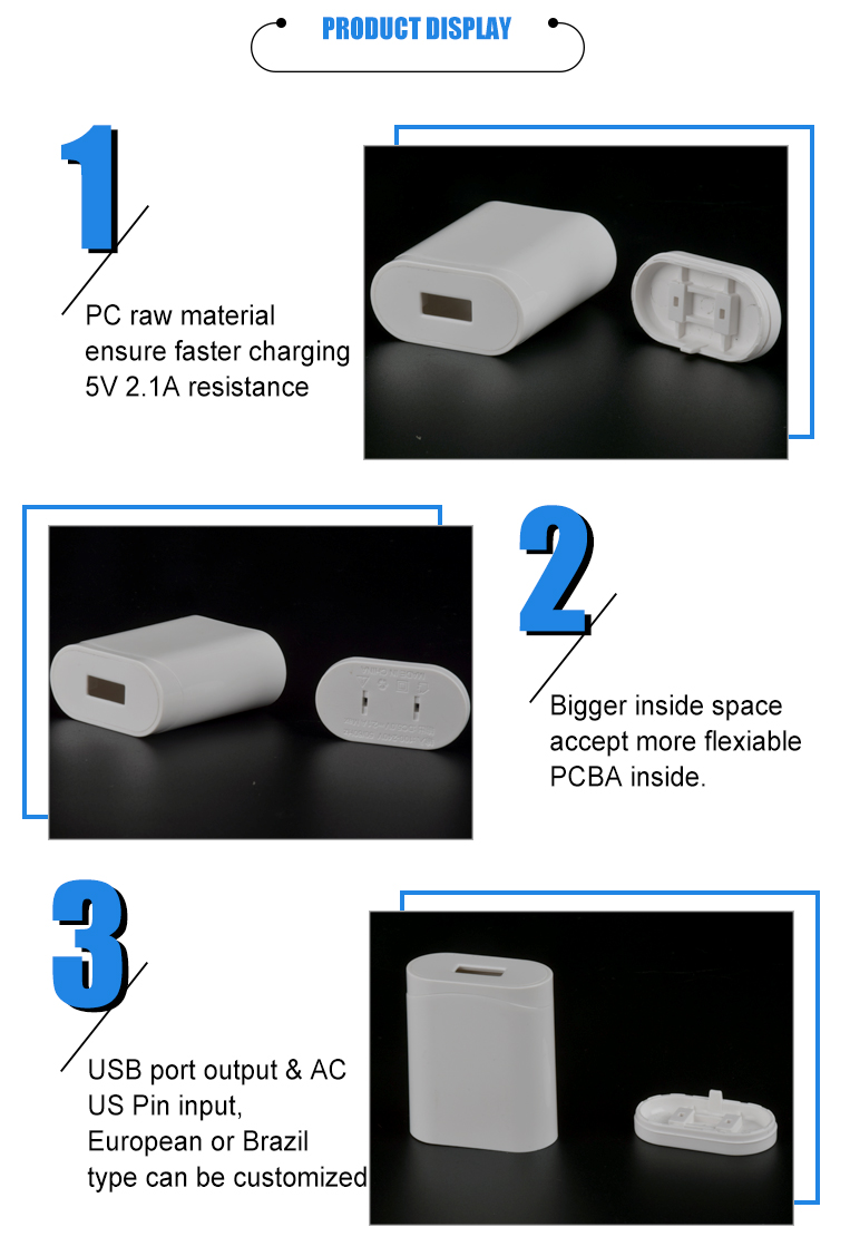 Oem Plastic 5V2.1A Charger Shell For Mobile Phone