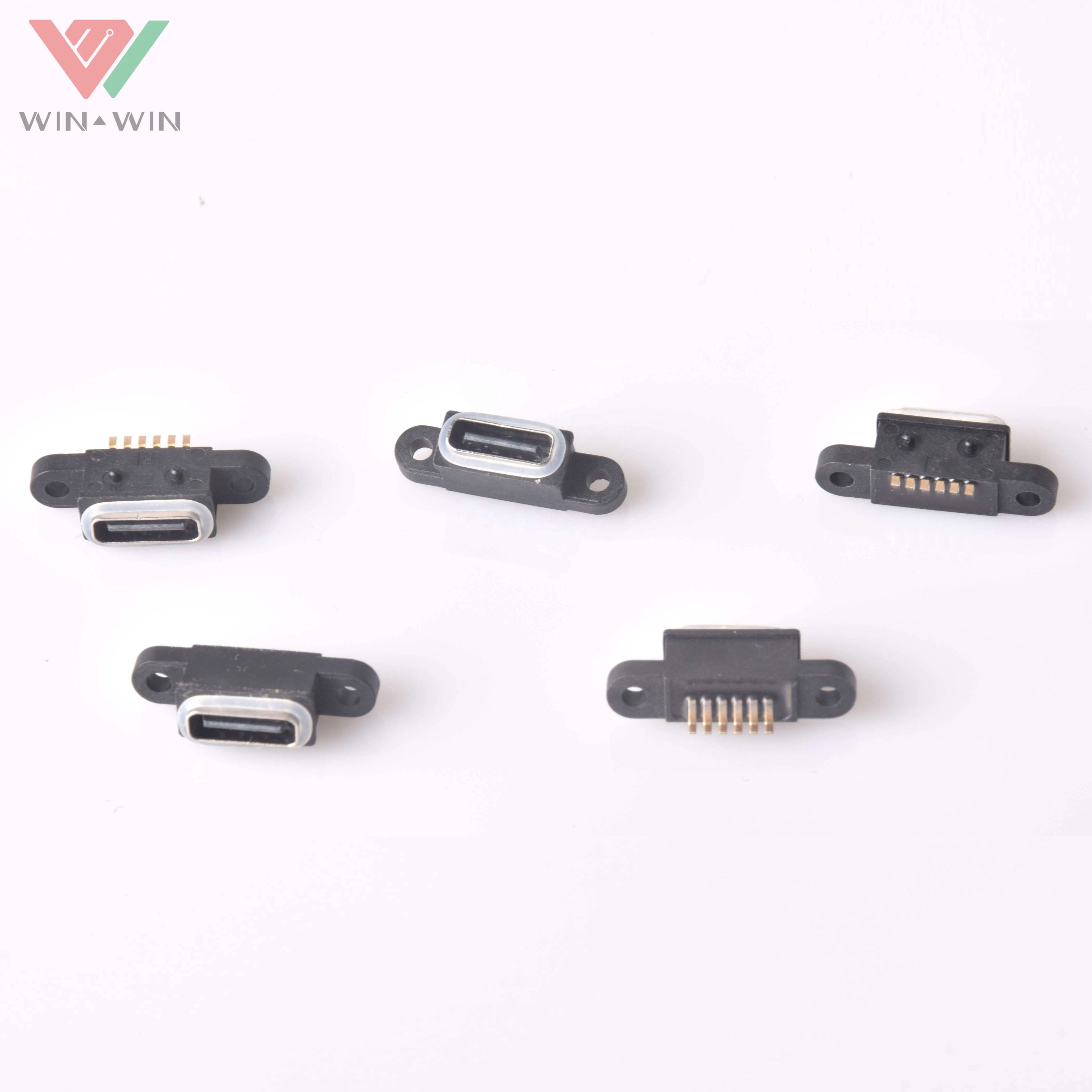 China Factory 6Pin Waterproof Female USB Type C Connector IPX8