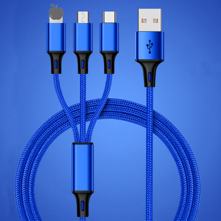 Nylon braided 3ft 6ft 10ft 3 in 1 usb 3.0 charger cable micro usb 8pin type C fast charging data cable for mobile phone