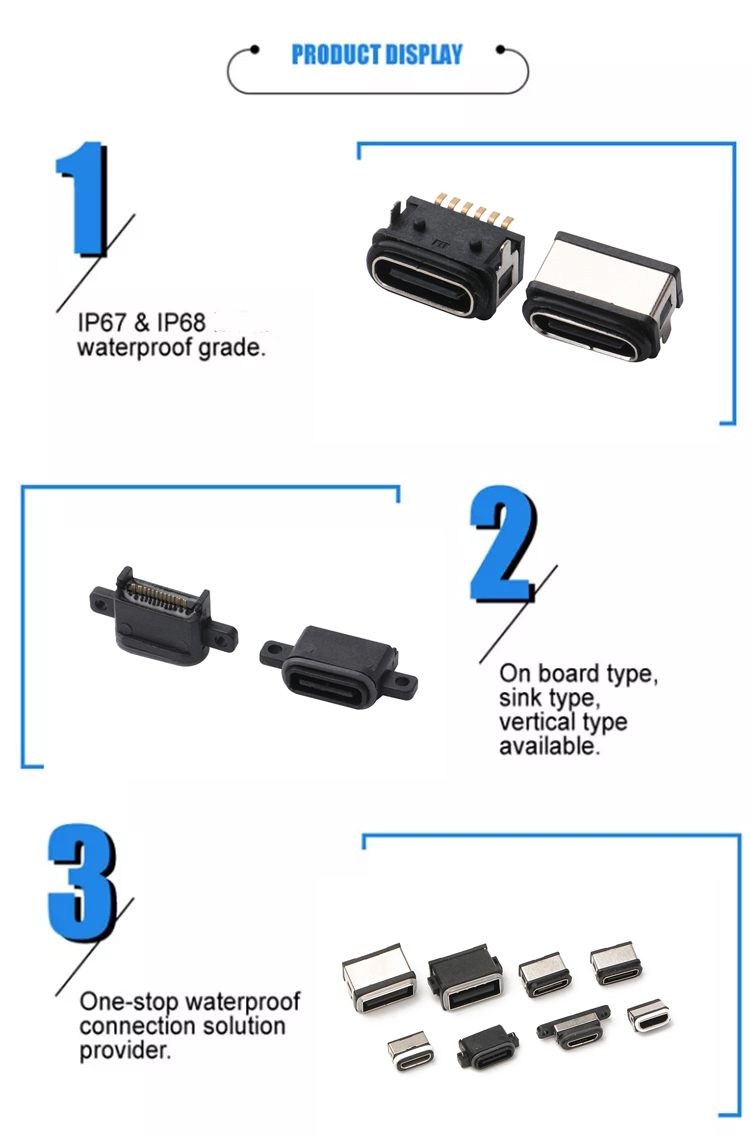 Waterproof Class IPX8 USB TYPE C 6Pin 16Pin Waterproof Connector With Waterproof Ring
